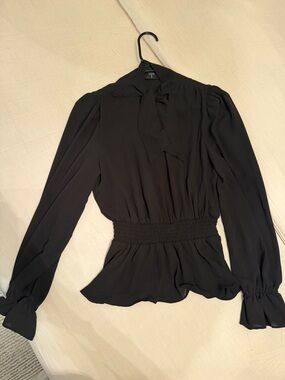 Tahari Womens Black Tie-Neck Long Sleeve Blouse